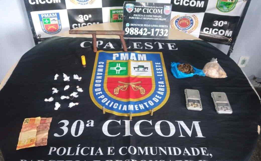 Homem é detido pela polícia com entorpecentes, munições e arma de fabricação caseira em Manaus
