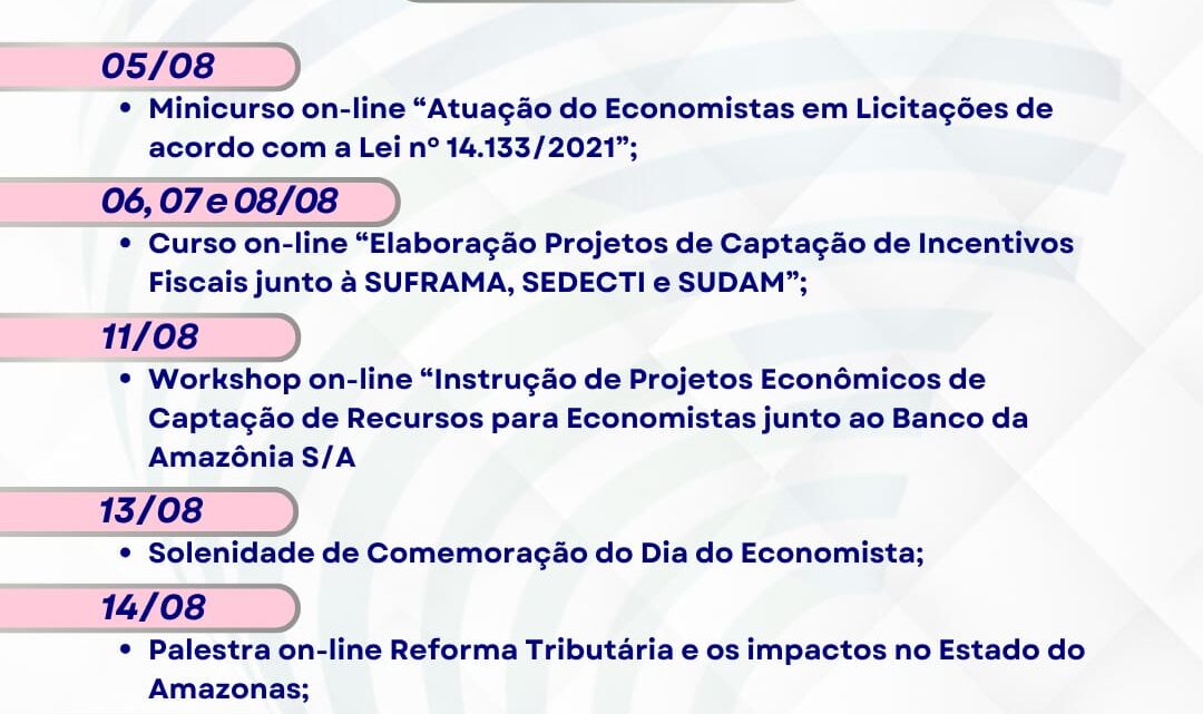 Corecon-AM/RR divulga programação da Semana do Economista 2025