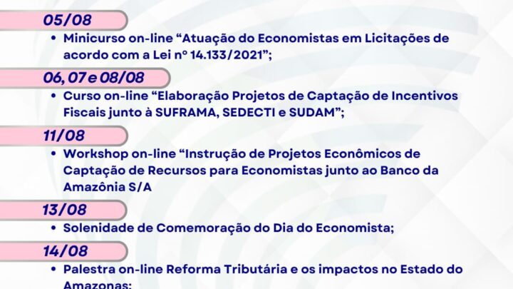 Corecon-AM/RR divulga programação da Semana do Economista 2025